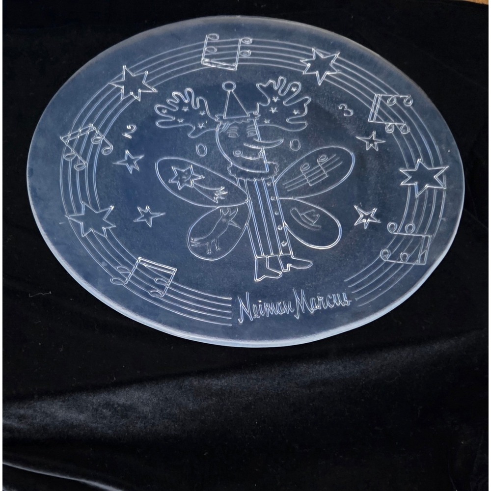 Neiman Marcus 13" Glass Holiday Plate Musical Elf By Sara Fanelli Christmas